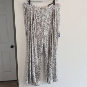 Express high-waist cropped Gold/silver sequin pants nwt large